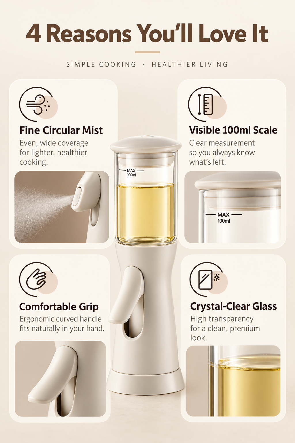 Precision Oil Mister, No Straw Glass Cooking Oil Sprayer, 100ml 3D Fine Mist Oil Spray Bottle for Air Fryer, Salad, Grilling & Pan Cooking