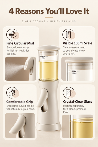Precision Oil Mister, No Straw Glass Cooking Oil Sprayer, 100ml 3D Fine Mist Oil Spray Bottle for Air Fryer, Salad, Grilling & Pan Cooking