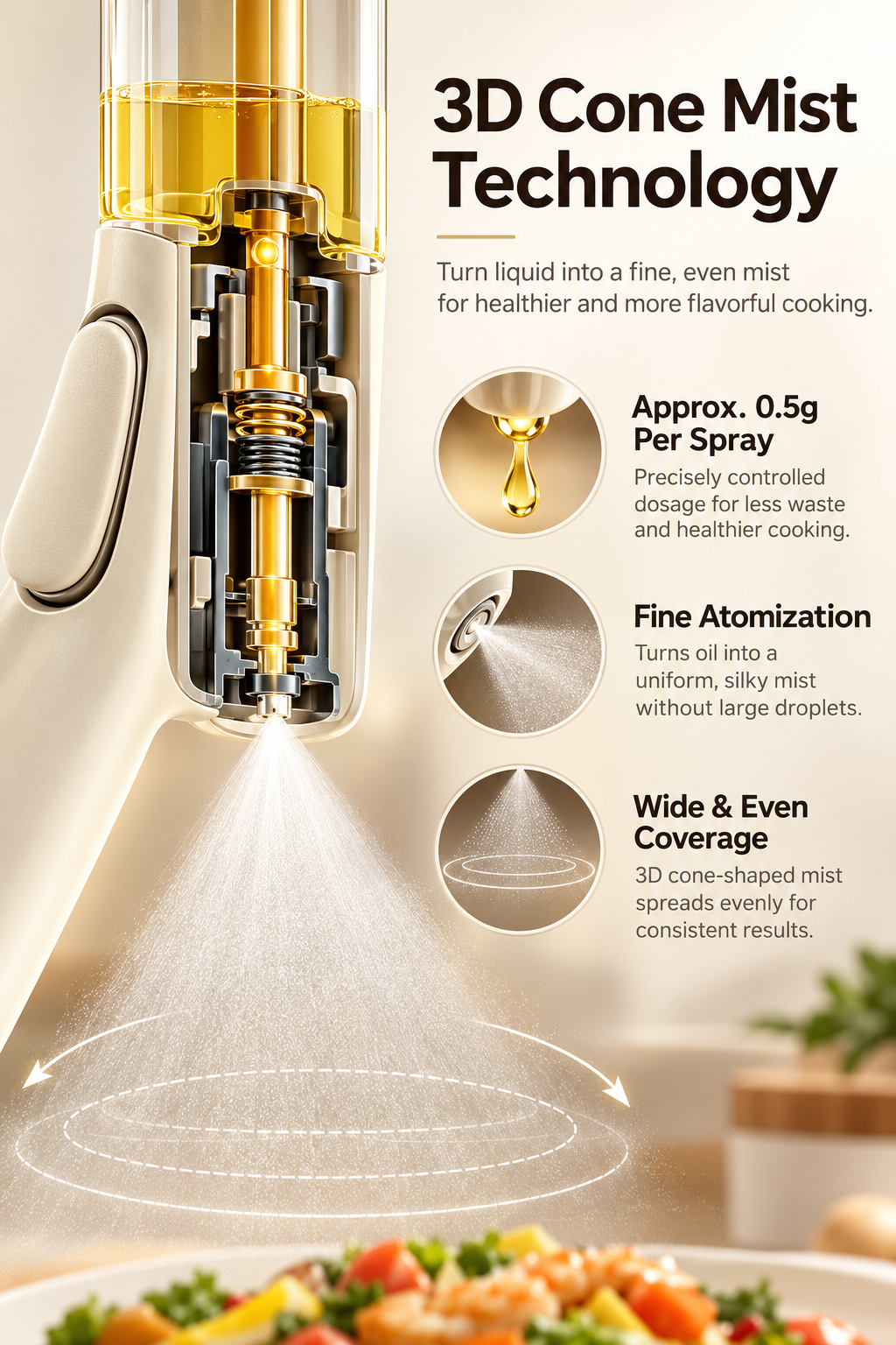 Precision Oil Mister, No Straw Glass Cooking Oil Sprayer, 100ml 3D Fine Mist Oil Spray Bottle for Air Fryer, Salad, Grilling & Pan Cooking
