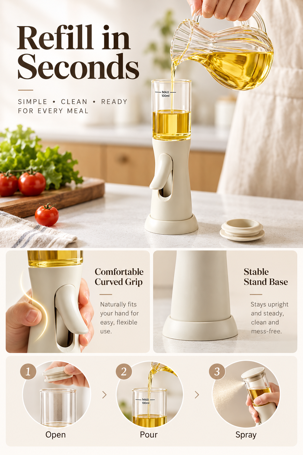 Precision Oil Mister, No Straw Glass Cooking Oil Sprayer, 100ml 3D Fine Mist Oil Spray Bottle for Air Fryer, Salad, Grilling & Pan Cooking