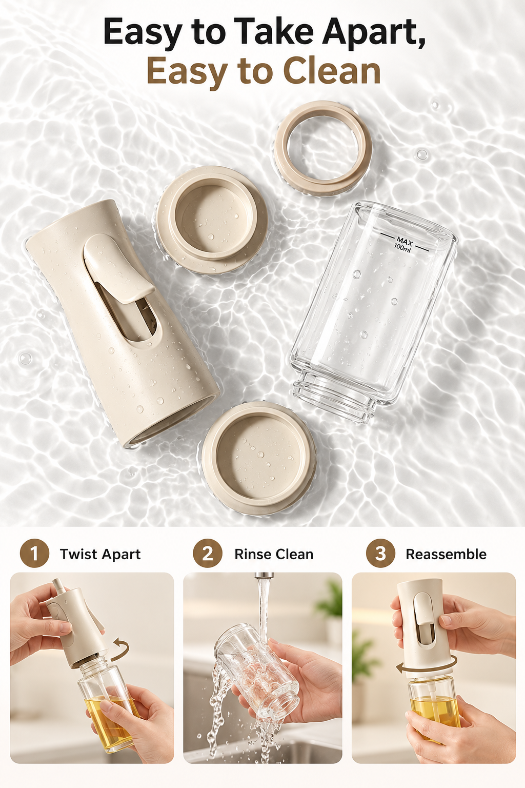 Precision Oil Mister, No Straw Glass Cooking Oil Sprayer, 100ml 3D Fine Mist Oil Spray Bottle for Air Fryer, Salad, Grilling & Pan Cooking